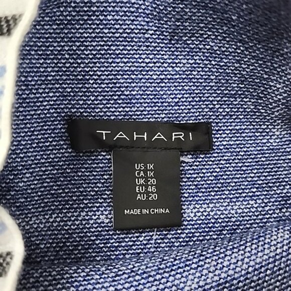 Tahari Women's Knit Blue White Plaid Pullover Sweater Mock Neck Size 1X - Picture 7 of 9